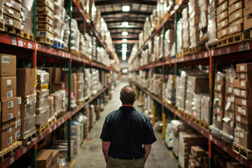 Fototapeta premium Dedicated Warehouse Worker Overcomes Hurdles in Busy Workday