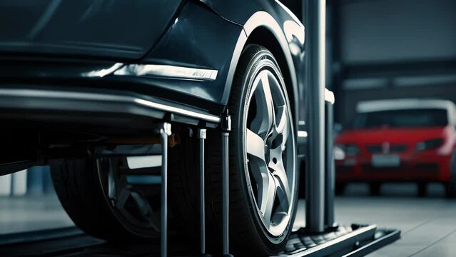 Wheel alignment equipment on a car wheel