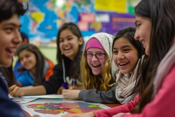 United in Diversity: Students from Different Cultures Collaborating on English Language Poster