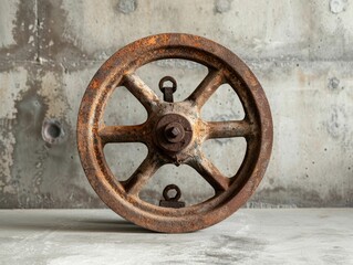 Obraz premium Weathered Pully Wheel: A Tale of Industrial Endurance