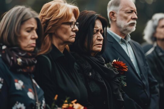 Grieving Family at Solemn Christian Funeral Ceremony: Honoring and Remembering a Loved One