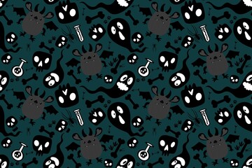 Halloween cartoon monsters seamless ghost and bones and poison pattern for wrapping paper and fabrics