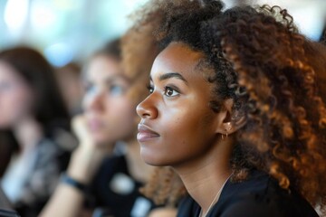 Fototapeta premium Focused and Engaged Young Woman Participant in Business Training Workshop