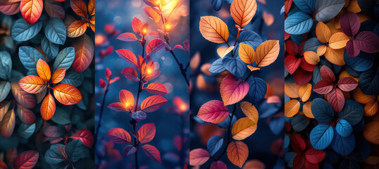whimsical autumn leaves vertical 9:16 ratio background, beautiful nature collection set, Generative Ai