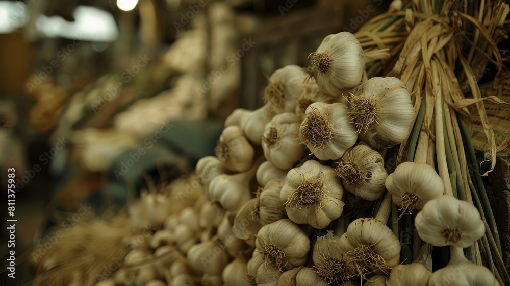 Poster Market close up of garlic