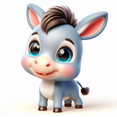3D funny donkey cartoon on white background