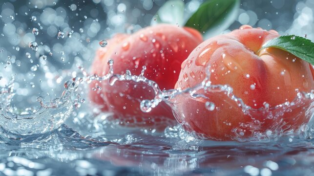 Fresh Peaches Fruit Water Splash