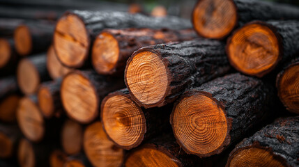 Background of Stacked Wooden Logs