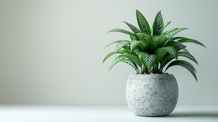 Aglaonema plant in a white pot on a white background. Home plants care concept. Modern minimal creative home decor concept, garden room