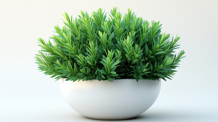 green potted plant in white pot isolated against white background