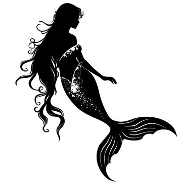 recommend clip art: Clip art illustration, mermaid silhouette for any project. Girl with a fish tail on a white background.