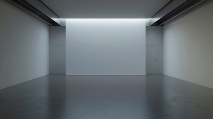 A front view of white wall minimalist empty room. Empty room in an isolated and austere atmosphere in a clean and simple composition.