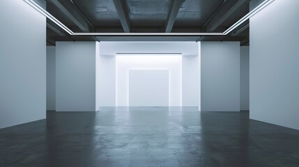 A front view of white wall minimalist empty room. Empty room in an isolated and austere atmosphere in a clean and simple composition.