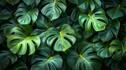 The background of the image is dark green foliage with a texture of green tropical leaves