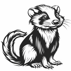 Artistic black and white illustration of a ferret, detailed with vibrant expressions.