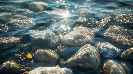 Smooth Rocks and Light Reflections Underwater, 