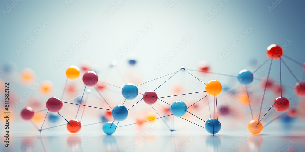 Poster colorful interconnected network spheres nodes linked wires global communication connection concept v