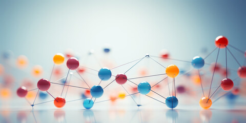 Obraz premium Colorful Interconnected Network Spheres Nodes Linked Wires Global Communication Connection Concept Visualization 3D Render Abstract Technology Digital Plexus Data Transfer Exchange Sharing Futuristic