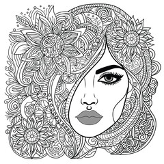 Vector illustration of a mandala woman's face on white separate background