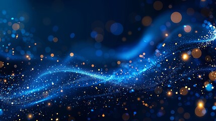 Fototapeta premium Abstract blue bokeh lights background with glowing particles and dots