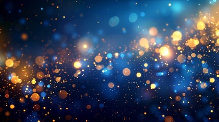 Fototapeta premium Abstract blurred background with bokeh lights and particles on a dark blue background Background design that could be used for Christmas