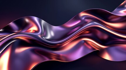 Abstract fluid 3D render of liquid metal and copper color with purple hues