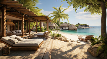 exclusive island retreat: pristine beaches, private cabanas, azure waters,