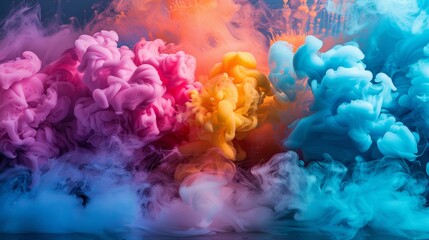 Fototapeta premium Colorful explosion of paint and smoke, vibrant colors, artistic background, creative concept for design of various artists