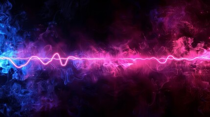 A pink and blue sound wave on black background - obrazy, fototapety, plakaty