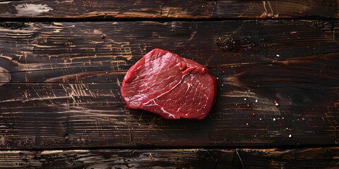 Freshness raw beef in pieces  view of fresh raw red meats  on brown wooden cutting