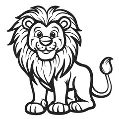 Fototapeta premium Smiling cartoon lion in black and white.