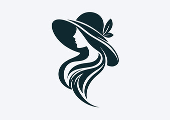 Vector silhouette of beautiful lady in hat
