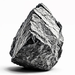 A large, jagged rock with rough textures and cracks, placed against a plain background. - obrazy, fototapety, plakaty