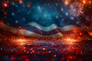 American Flag colors and fireworks mockup background with copy space . 4 July independence day concept celebration