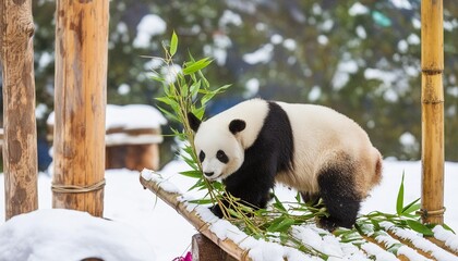 panda in forest in the winter
