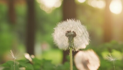 romantic white dandelion flower seed in springtime