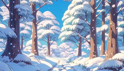 anime manga inspired cartoon winter wallpaper trees full of snow