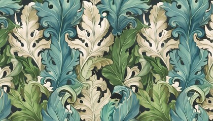 acanthus leaves seamless foliage pattern medieval vintage style painted baroque botanical leaves