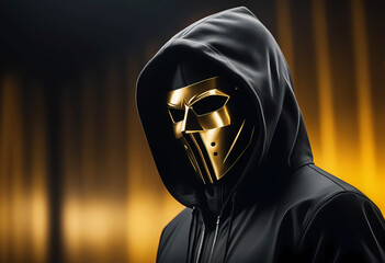 Criminal in black hood and golden mask