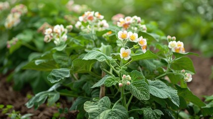 Obraz premium Flowering potato plant in the field