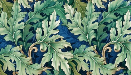 acanthus leaves seamless foliage pattern medieval vintage style painted baroque botanical leaves