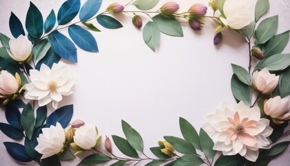 floral boarder frame with white copy space background water color style