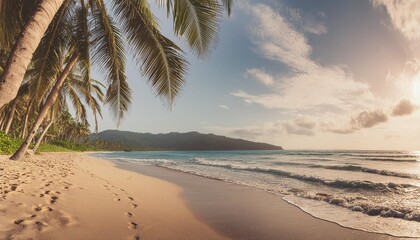 tropical beach with palm trees and sand panoramic banner