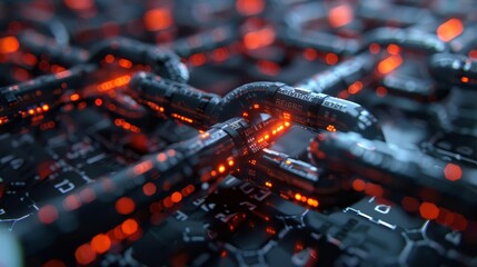 Naklejka premium A closeup 3D rendering of a secure blockchain transaction process, highlighting encrypted data layers