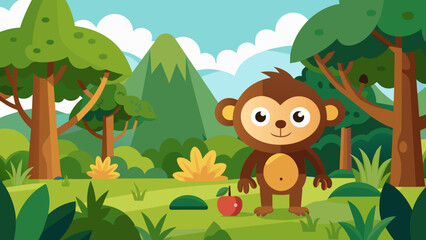 forest scene with funny monkeys cartoon vector illustration