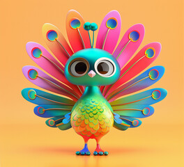3d cartoon peacock character generative ai