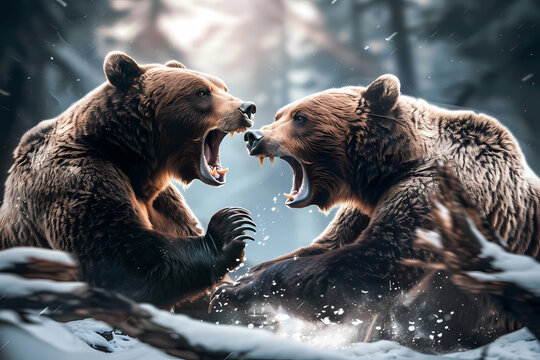  bears fighting :Intense Action Scene of fighting Brown Bears, Wild Animals Fighting