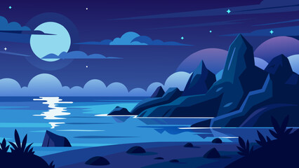 free seascape at night cartoon vector illustration