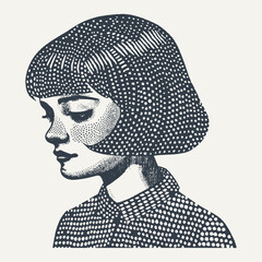 Sad girl. Vintage Woodcut engraving style vector illustration. 