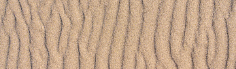 Clean golden sand windblown into curved ripples, as a tropical nature beach background
